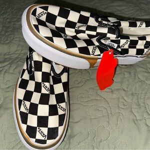 Vans Black and White Checkered Slip-On platform Sneakers